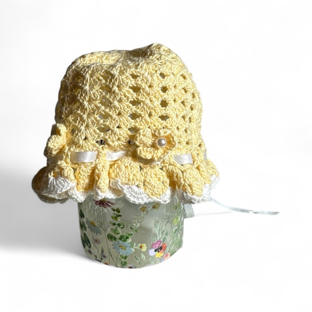 Charming Yellow Crochet Baby Hat with Flower
